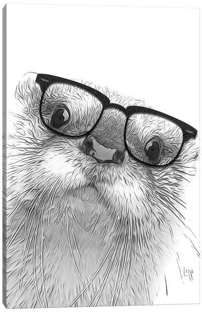 Otter With Black Glasses Canvas Art Print - Otter Art