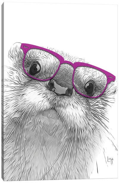 Otter With Purple Glasses Canvas Art Print - Otter Art