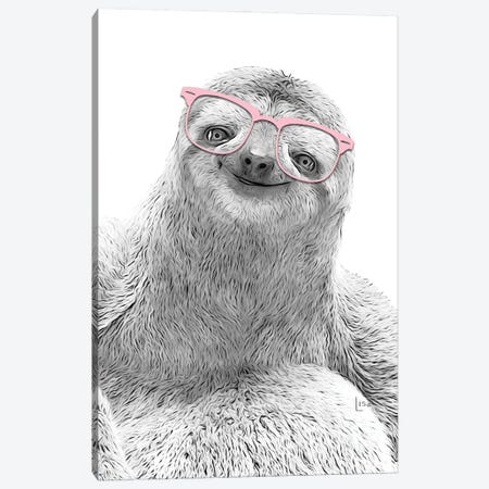 Sloth With Red Glasses Canvas Print by Printable Lisa's Pets | iCanvas