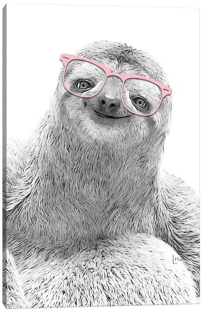Sloth With Pink Glasses Canvas Art Print - Sloth Art