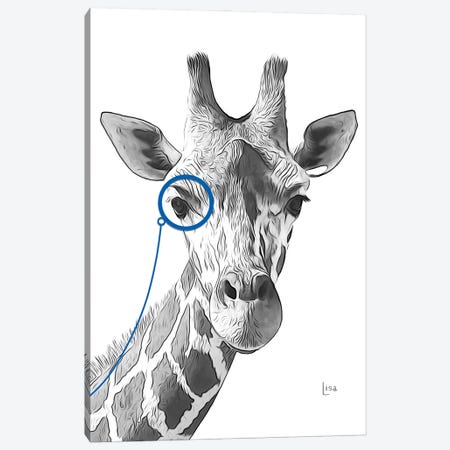 Giraffe With Blue Monocle Canvas Print #LIP359} by Printable Lisa's Pets Canvas Wall Art