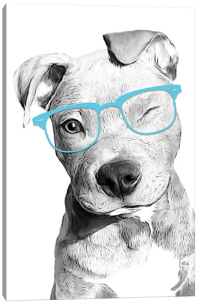 Pitbull With Blue Glasses Canvas Art Print - Pet Mom