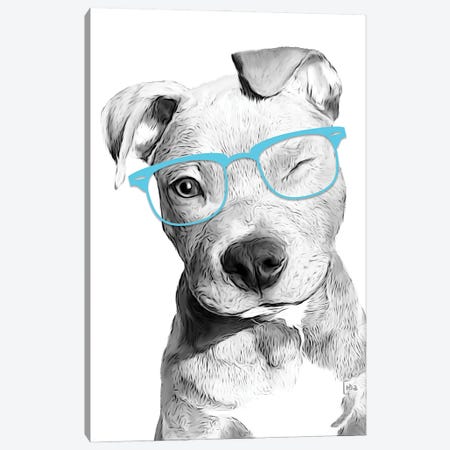 Pitbull With Blue Glasses Canvas Print #LIP35} by Printable Lisa's Pets Canvas Artwork