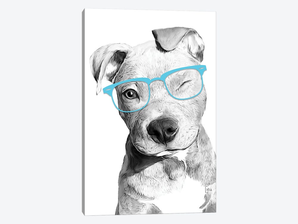 Pitbull With Blue Glasses by Printable Lisa's Pets 1-piece Canvas Wall Art