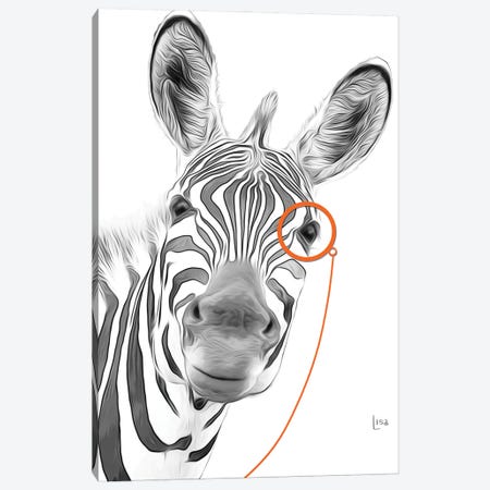 Zebra With Orange Monocle Canvas Print #LIP360} by Printable Lisa's Pets Canvas Art Print