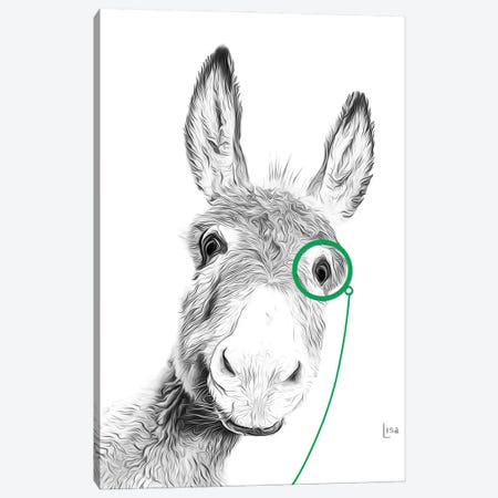 Donkey With Green Monocle Canvas Print #LIP361} by Printable Lisa's Pets Art Print