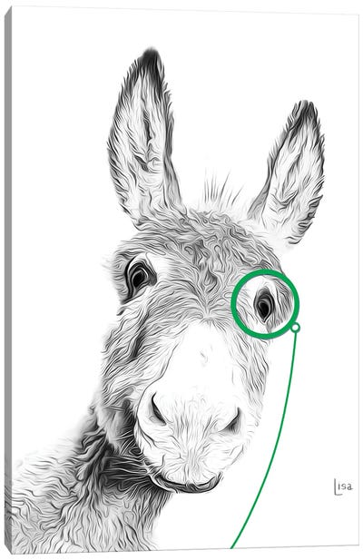 Donkey With Green Monocle Canvas Art Print - Donkey Art
