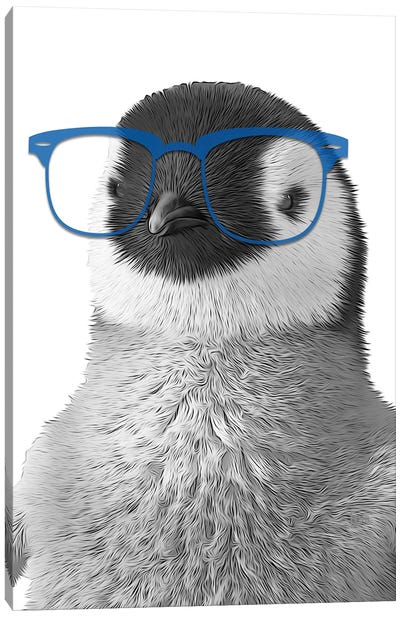 Penguin With Blue Glasses Canvas Art Print - Penguin Art