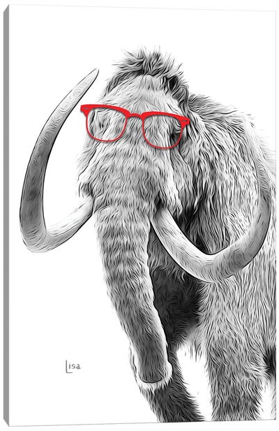 Mammut With Red Glasses Canvas Art Print - Prehistoric Animal Art