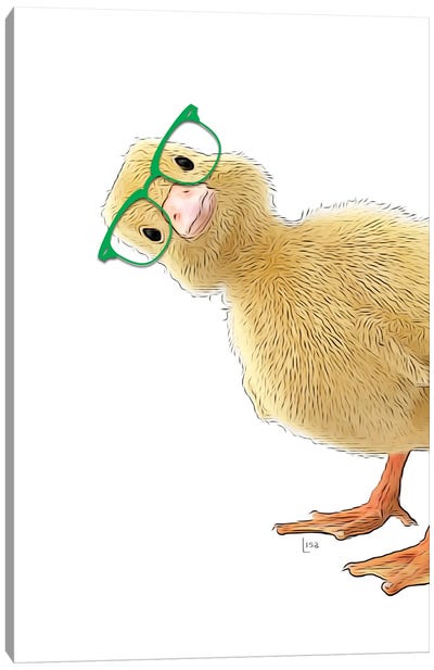 Colored Duck With Green Glasses Canvas Art Print - Kids Room Art