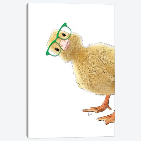 Colored Duck With Green Glasses Canvas Print #LIP366} by Printable Lisa's Pets Canvas Art