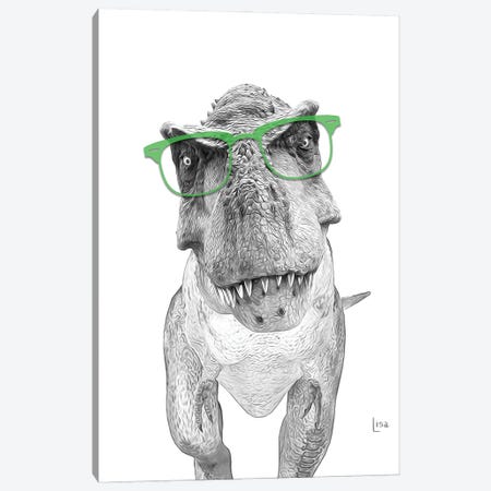 Trex Dino With Green Glasses Canvas Print #LIP369} by Printable Lisa's Pets Canvas Art Print