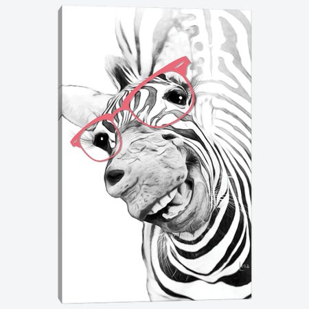 Zebra With Glasses Canvas Print #LIP36} by Printable Lisa's Pets Canvas Art