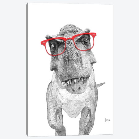 Trex Dino With Red Glasses Canvas Print #LIP370} by Printable Lisa's Pets Canvas Artwork