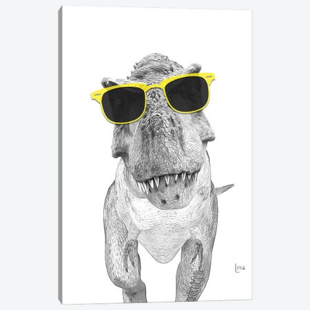 Trex Dino With Yellow Sunglasses Canvas Print #LIP372} by Printable Lisa's Pets Canvas Art