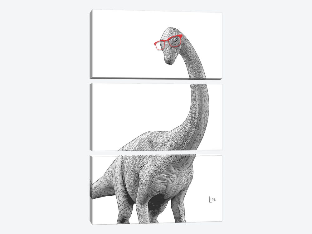 Apatosaurus With Red Glasses by Printable Lisa's Pets 3-piece Canvas Art