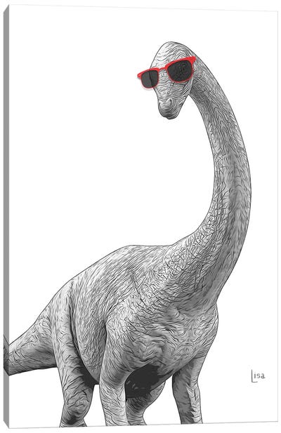 Apatosaurus With Red Sunglasses Canvas Art Print - Kids Dinosaur Art