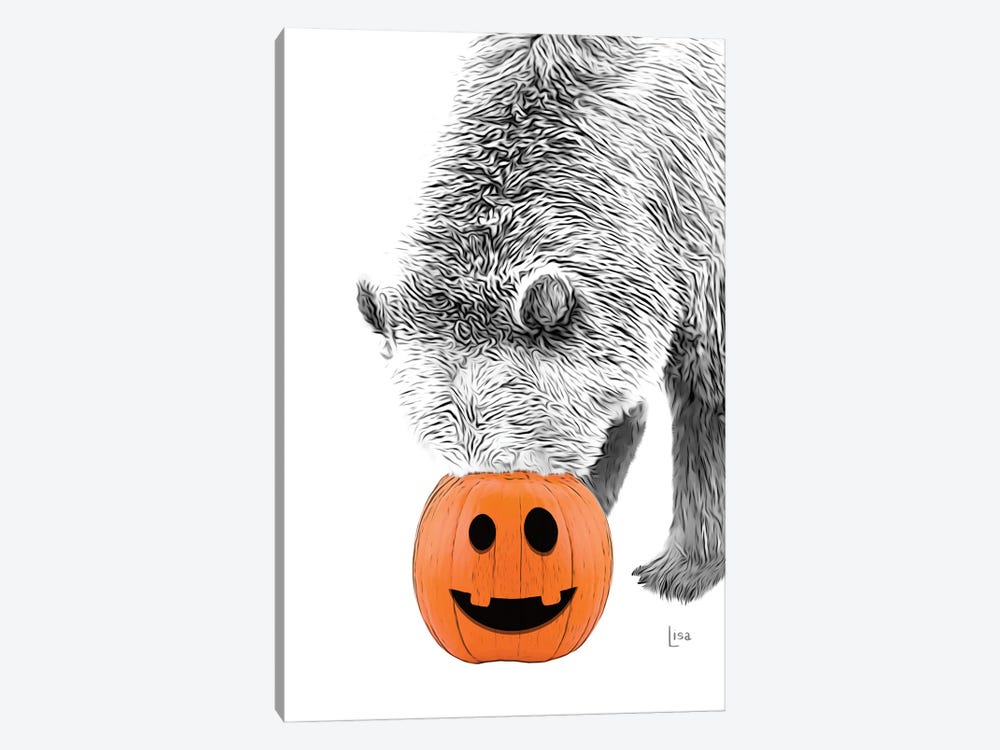 Black And White Bear With Halloween Pumpkin by Printable Lisa's Pets 1-piece Art Print