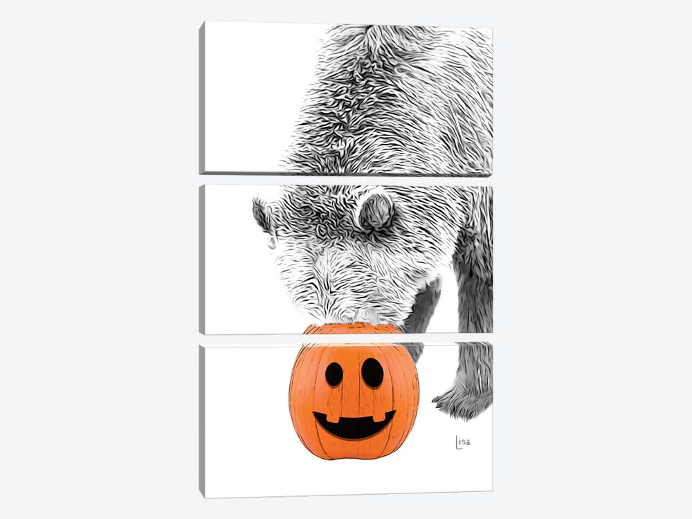 Black And White Bear With Halloween Pumpkin by Printable Lisa's Pets 3-piece Canvas Print