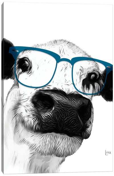 Cow With Blue Glasses Canvas Art Print - Printable Lisa's Pets