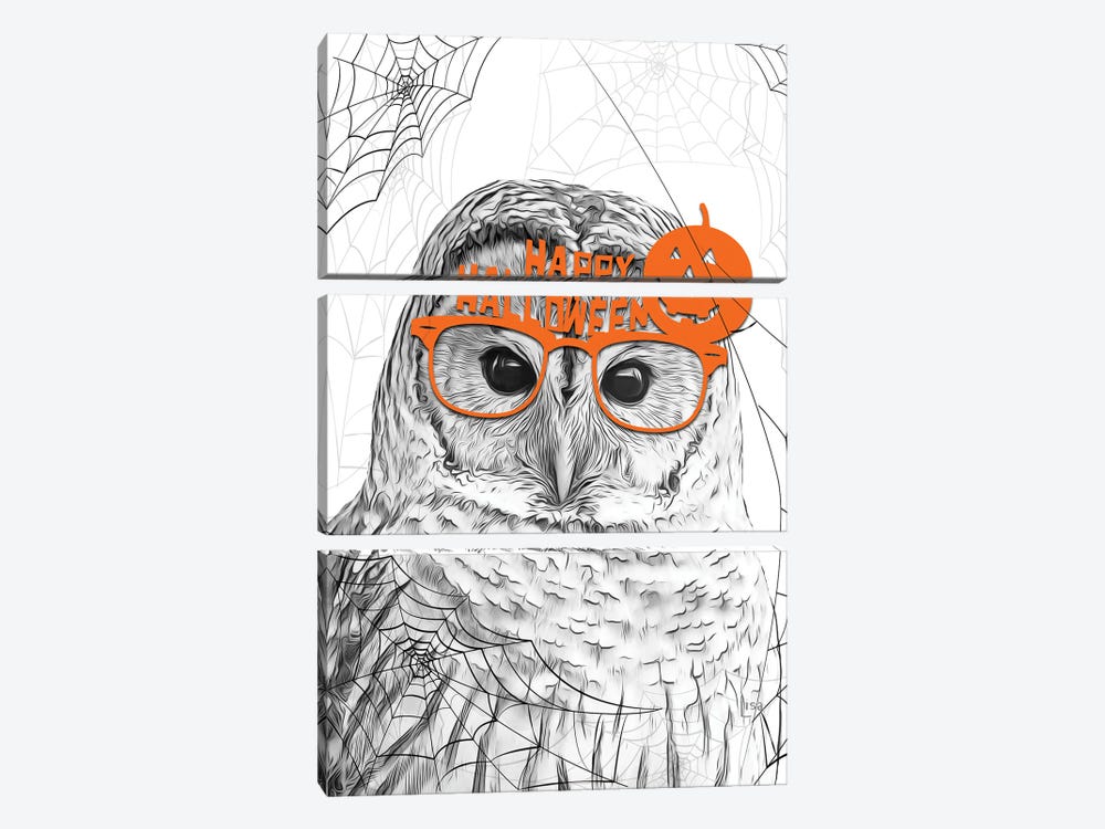 Black And White Owl With Halloween Glasses by Printable Lisa's Pets 3-piece Canvas Wall Art