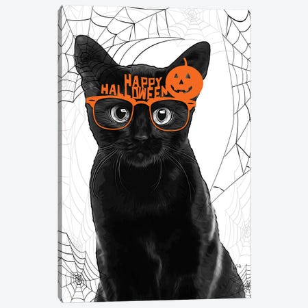 Black Cat With Halloween Glasses Canvas Print #LIP382} by Printable Lisa's Pets Canvas Art Print