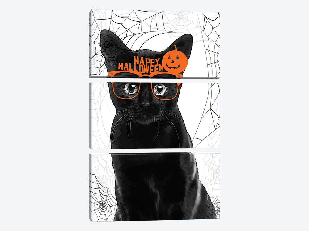 Black Cat With Halloween Glasses by Printable Lisa's Pets 3-piece Canvas Art Print