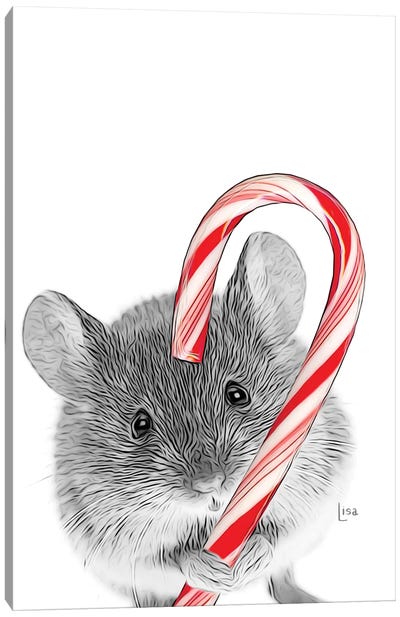 Mouse With Christmas Candy Canvas Art Print - Christmas Animal Art
