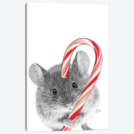 Mouse With Christmas Candy Canvas Print #LIP384} by Printable Lisa's Pets Canvas Artwork