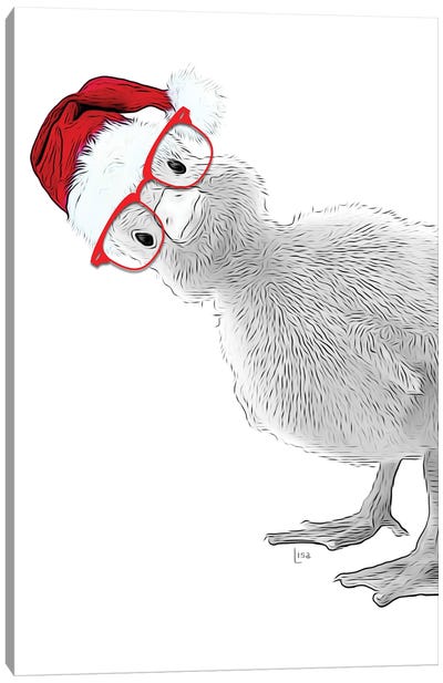 Duck With Christmas Hat And Glasses Canvas Art Print