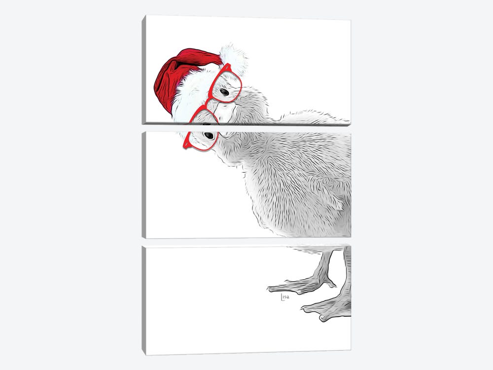 Duck With Christmas Hat And Glasses by Printable Lisa's Pets 3-piece Canvas Art