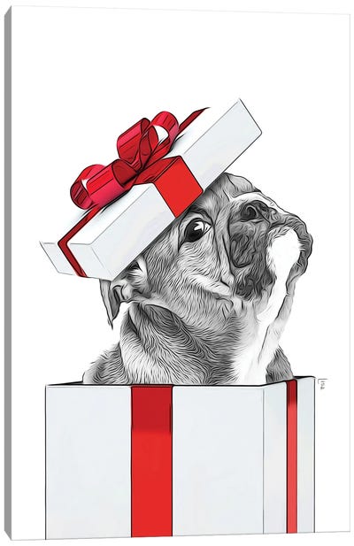 Bulldog, Christmas Gift Card Canvas Art Print - Bulldog Art