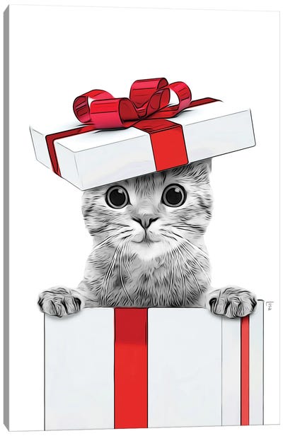 Cat Christmas Gift Card Canvas Art Print - Christmas Animal Art