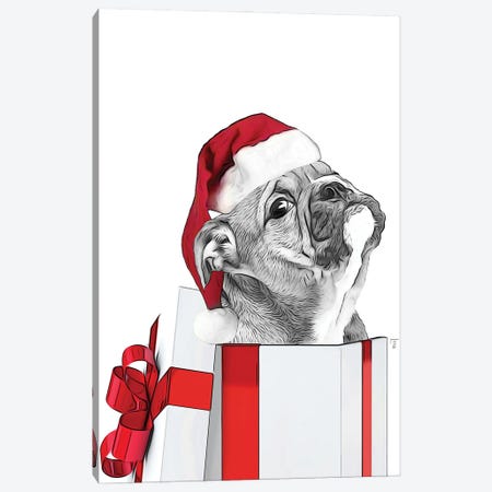 Bulldog With Christmas Hat, Christmas Gift Card Canvas Print #LIP390} by Printable Lisa's Pets Canvas Artwork