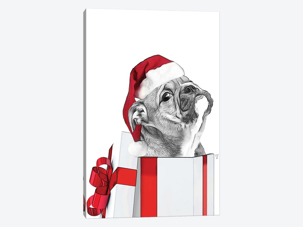 Bulldog With Christmas Hat, Christmas Gift Card by Printable Lisa's Pets 1-piece Canvas Wall Art
