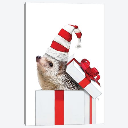 Colored Hedgehog With Christmas Hat, Christmas Gift Card Canvas Print #LIP392} by Printable Lisa's Pets Canvas Art