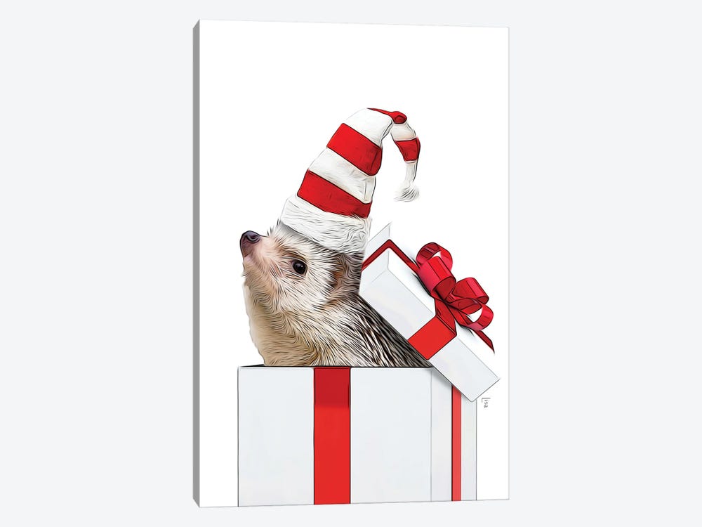 Colored Hedgehog With Christmas Hat, Christmas Gift Card by Printable Lisa's Pets 1-piece Canvas Wall Art