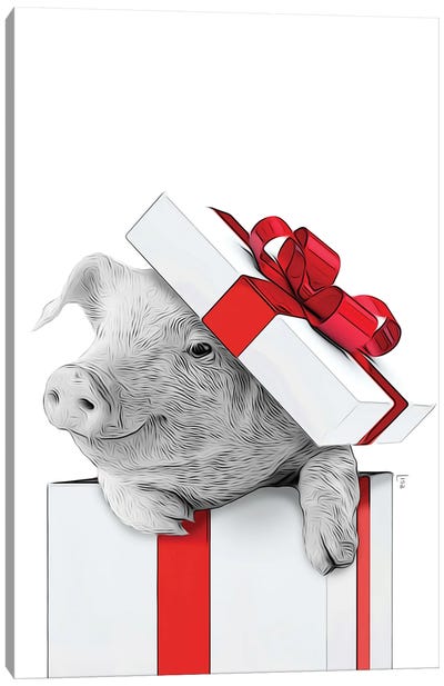 Pig, Christmas Gift Card Canvas Art Print - Christmas Animal Art