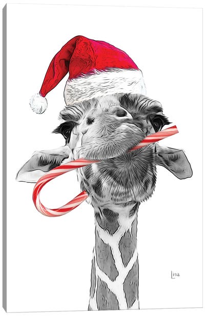 Pig With Christmas Hat, Christmas Gift Card Canvas Art Print - Printable Lisa's Pets