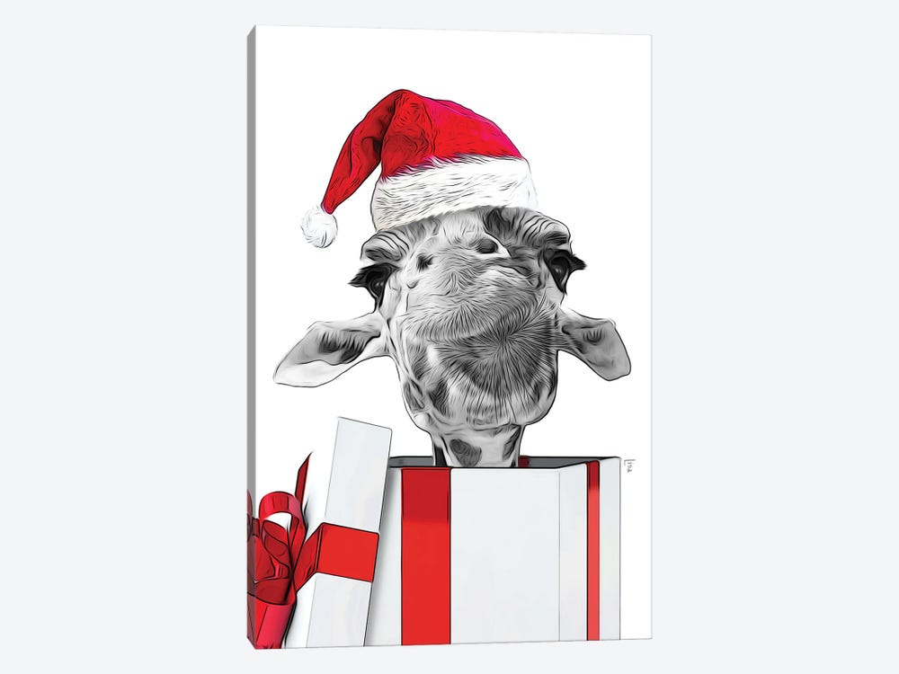 Giraffe Drawing, Christmas Gift Card by Printable Lisa's Pets 1-piece Canvas Art Print