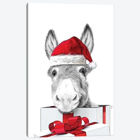 Donkey With Christmas Hat, Christmas Gift Card Canvas Print #LIP396} by Printable Lisa's Pets Canvas Art Print