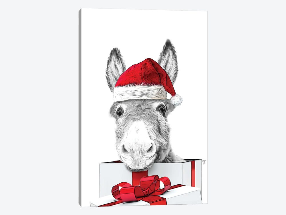 Donkey With Christmas Hat, Christmas Gift Card by Printable Lisa's Pets 1-piece Canvas Artwork