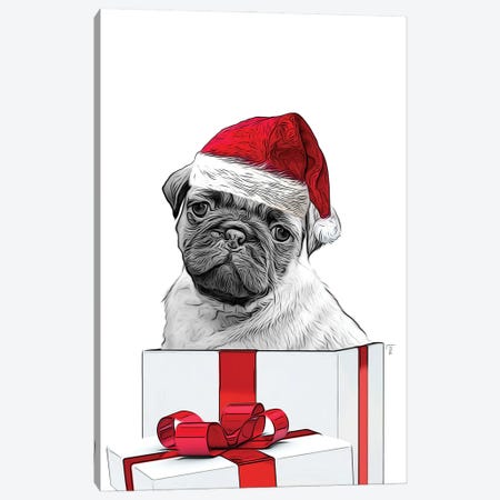 Pug Drawing With Christmas Hat, Christmas Gift Card Canvas Print #LIP397} by Printable Lisa's Pets Canvas Art Print
