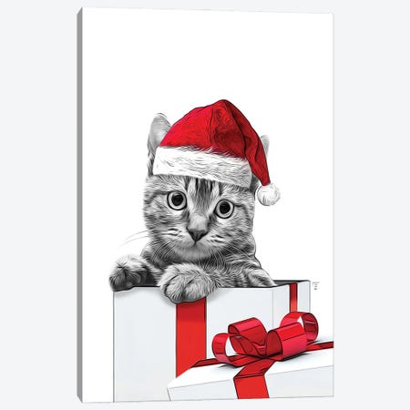 Cat Drawing With Christmas Hat, Christmas Gift Card Canvas Print #LIP399} by Printable Lisa's Pets Canvas Art