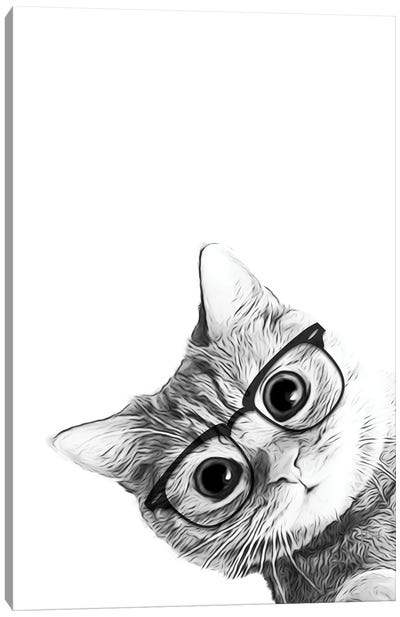 Cat With Black Glasses Canvas Art Print - Tabby Cat Art