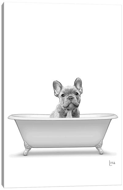 French Bulldog In The Bathtub Canvas Art Print - Animal Humor Art
