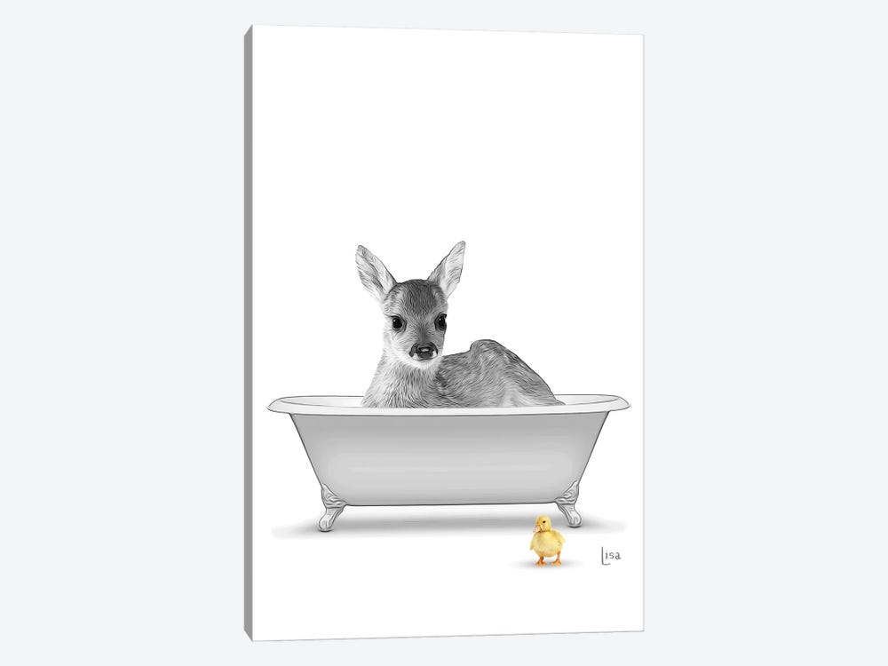 Cerbet In Bathtub, Black And White, With Yellow Duck by Printable Lisa's Pets 1-piece Canvas Print