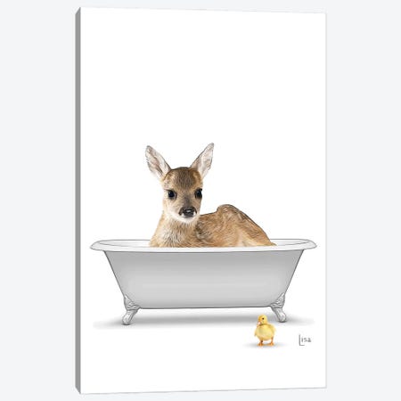Cerbet In A Bathtub, With Yellow Duck Canvas Print #LIP408} by Printable Lisa's Pets Canvas Wall Art
