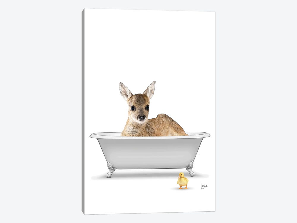 Cerbet In A Bathtub, With Yellow Duck by Printable Lisa's Pets 1-piece Canvas Wall Art