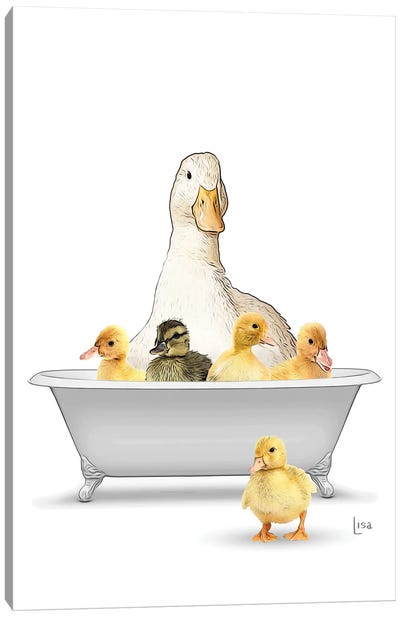 Family Of Ducks In A Bathtub Canvas Art Print - Duck Art